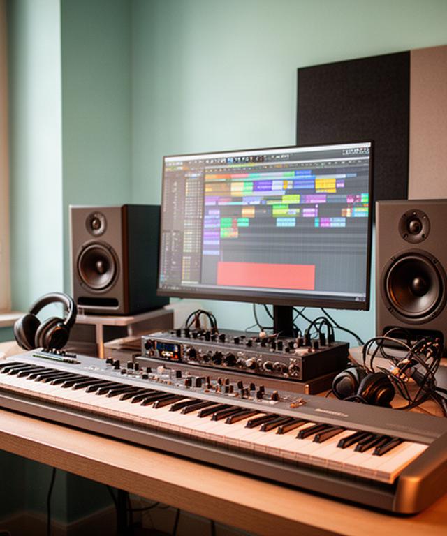 Postazione DAW in uno studio veneziano con monitor audio, tastiera MIDI e progetto musicale aperto